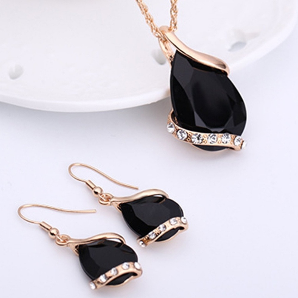 Gemstone Pendant Necklace And Earrings Set